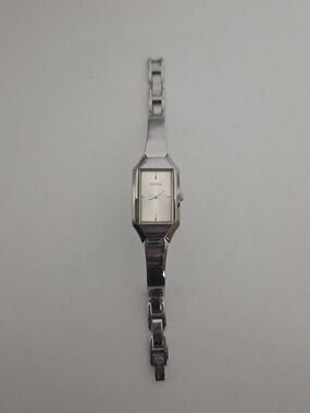 GUESS Silver-Tone Rectangular Bracelet Watch - Silver Dial